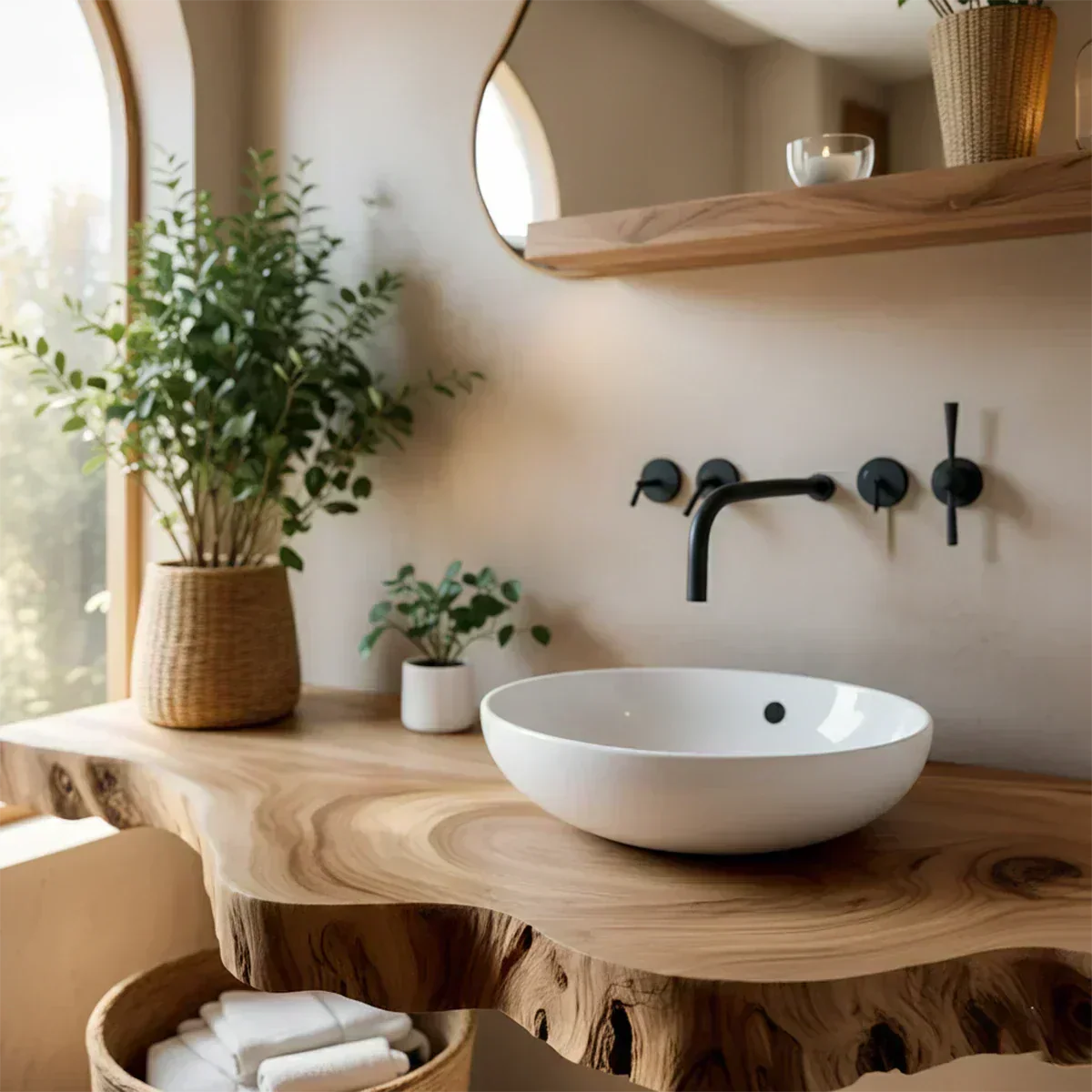 Live Edge Floating Bathroom Vanity — Rustic Japandi Spa Design - Rustirawood