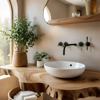 Live Edge Floating Bathroom Vanity — Rustic Japandi Spa Design - Rustirawood