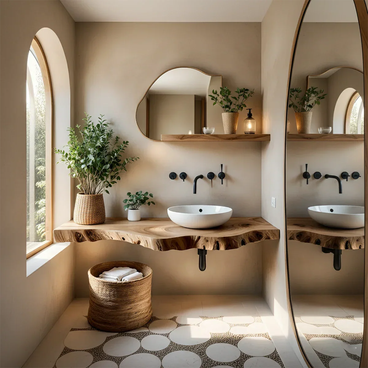 Live Edge Floating Bathroom Vanity — Rustic Japandi Spa Design - Rustirawood