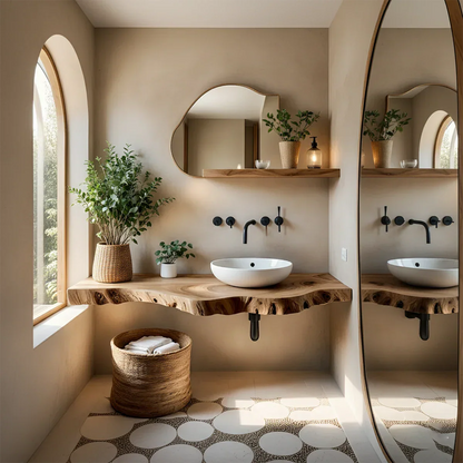 Live Edge Floating Bathroom Vanity — Rustic Japandi Spa Design - Rustirawood