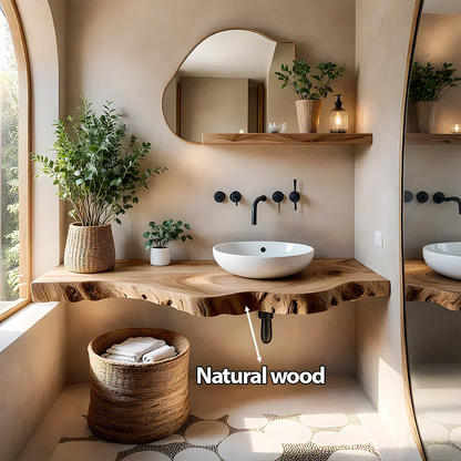Live Edge Floating Bathroom Vanity — Rustic Japandi Spa Design - Rustirawood