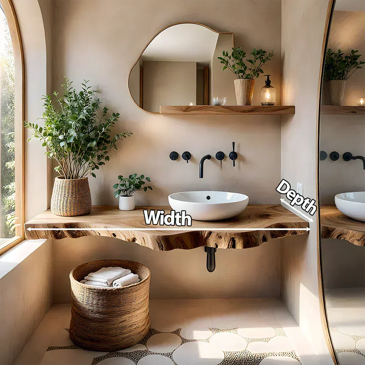 Live Edge Floating Bathroom Vanity — Rustic Japandi Spa Design - Rustirawood
