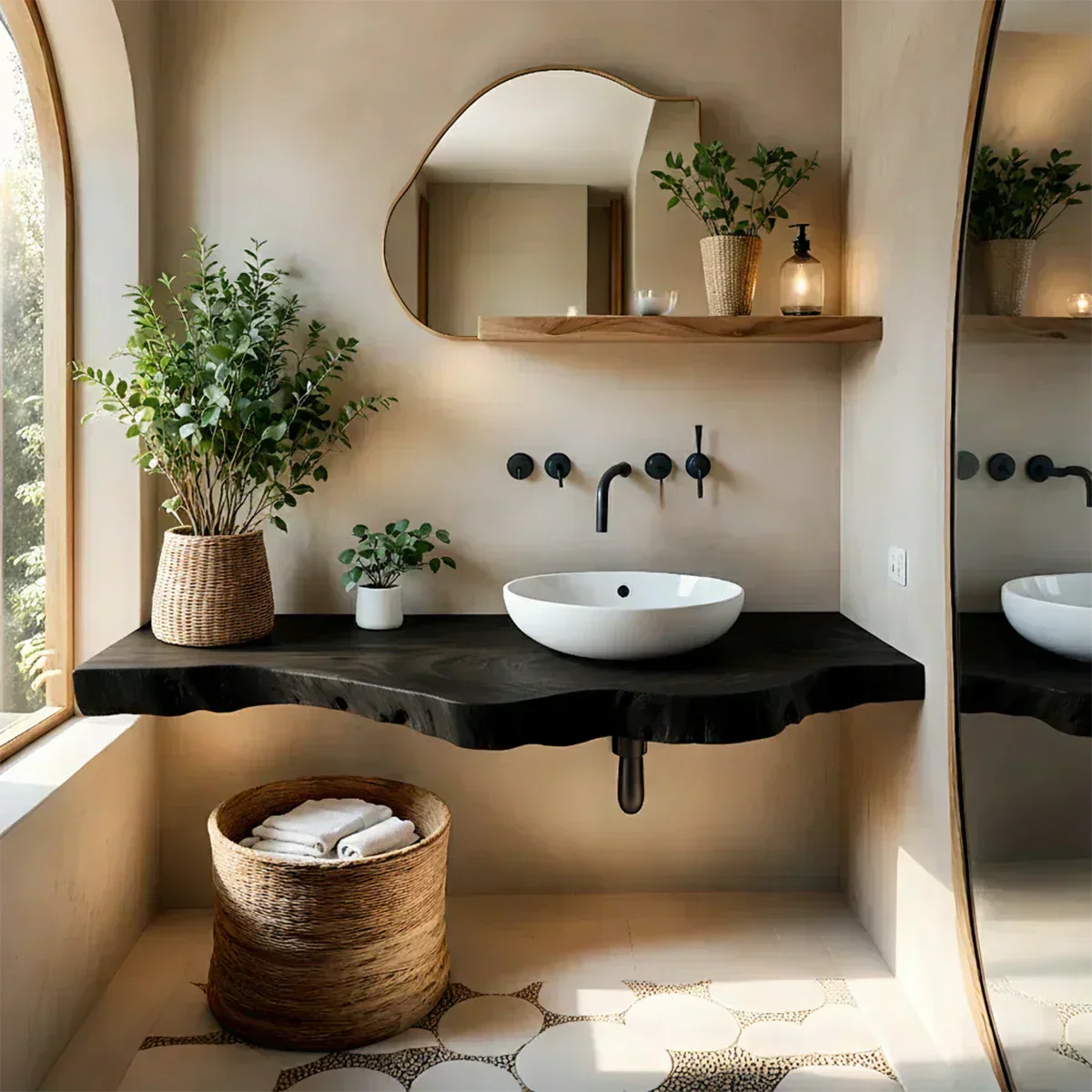 Live Edge Floating Bathroom Vanity — Rustic Japandi Spa Design - Rustirawood