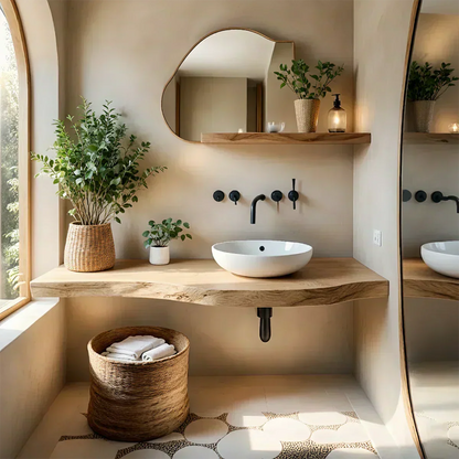 Live Edge Floating Bathroom Vanity — Rustic Japandi Spa Design - Rustirawood
