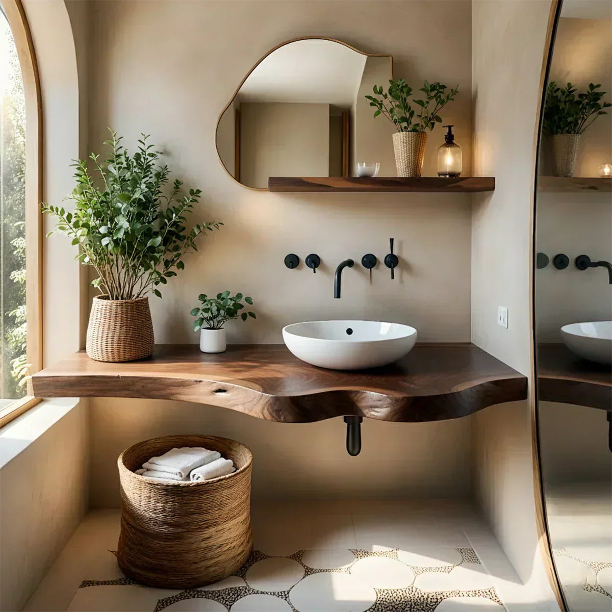 Live Edge Floating Bathroom Vanity — Rustic Japandi Spa Design - Rustirawood