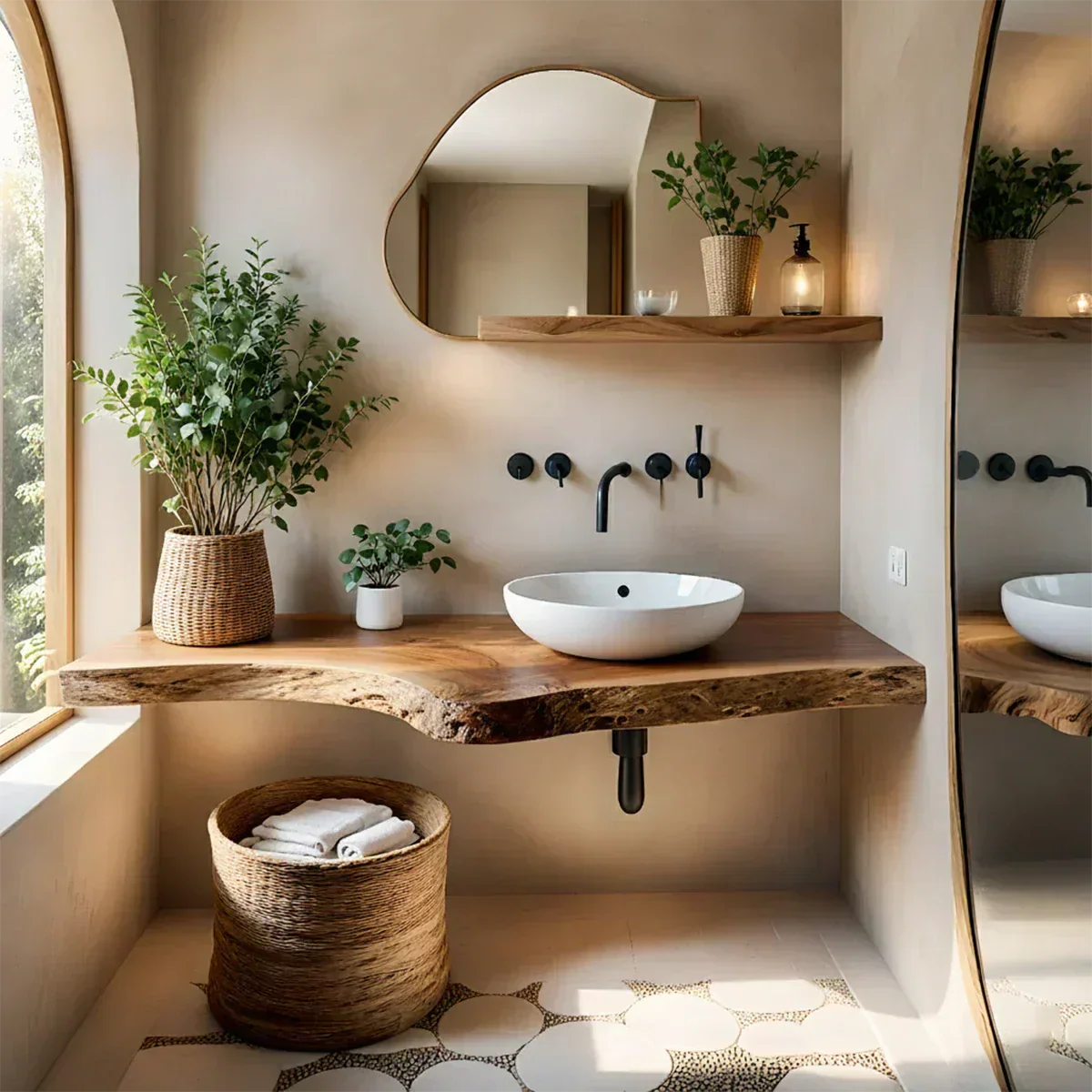Live Edge Floating Bathroom Vanity — Rustic Japandi Spa Design - Rustirawood