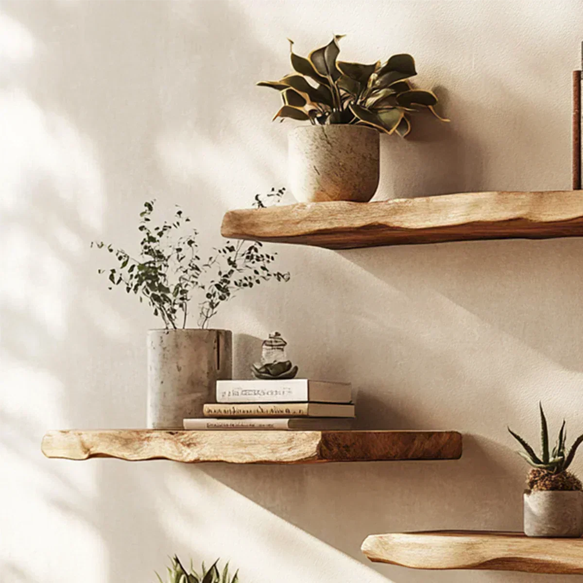 Live-Edge Floating Solid Wood Shelf – Japandi Minimalist Accent - Rustirawood