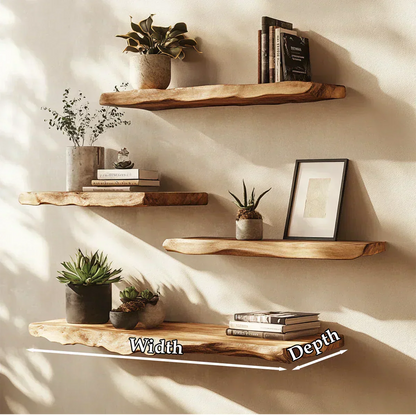 Live-Edge Floating Solid Wood Shelf – Japandi Minimalist Accent - Rustirawood