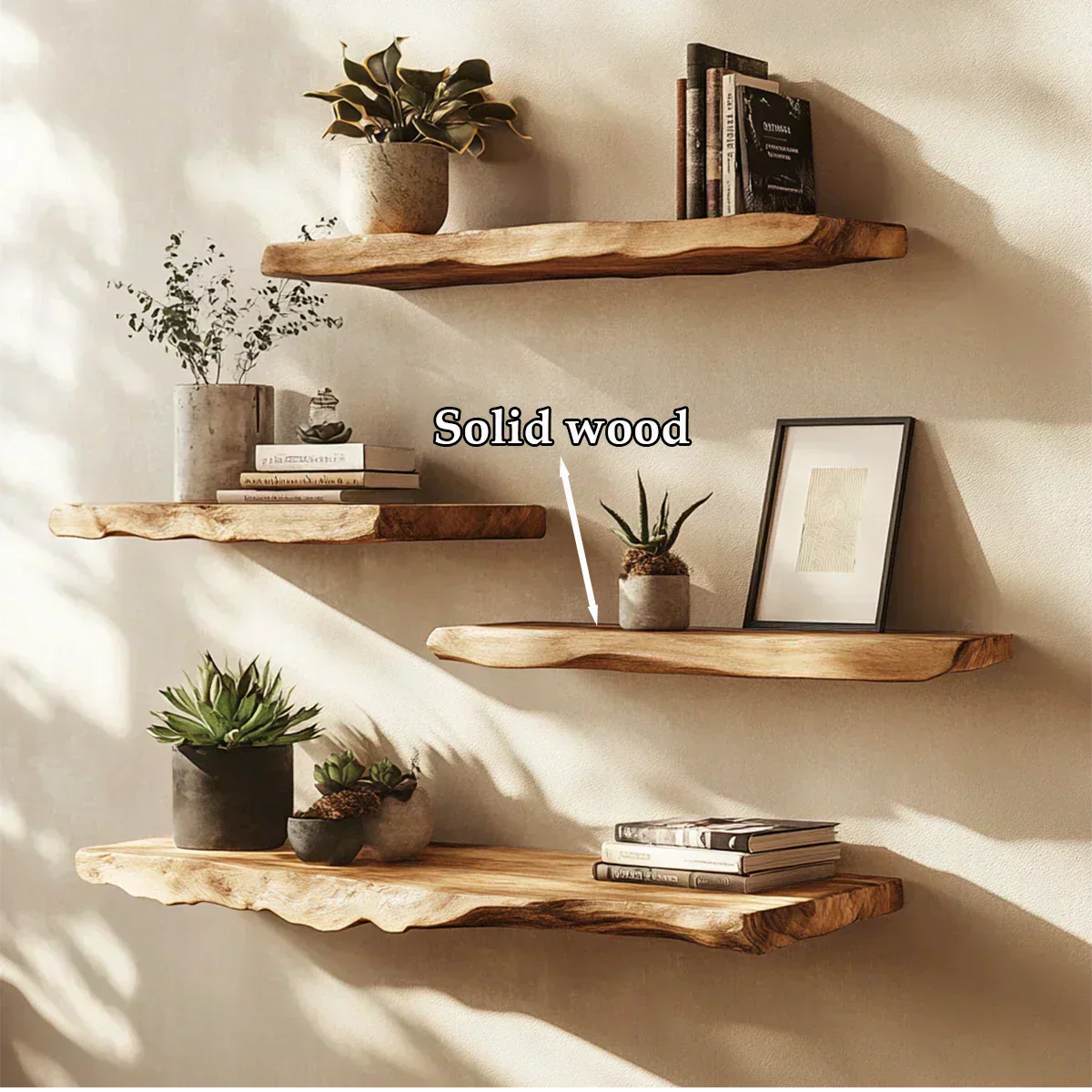 Live-Edge Floating Solid Wood Shelf – Japandi Minimalist Accent - Rustirawood