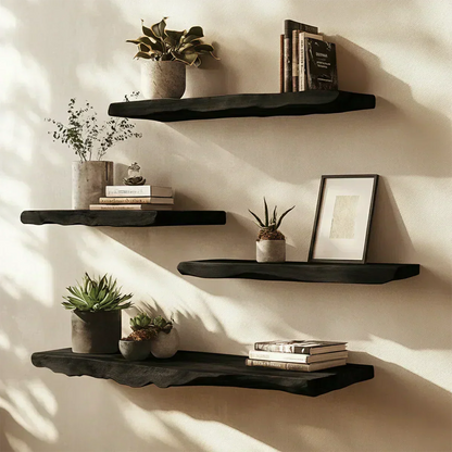 Live-Edge Floating Solid Wood Shelf – Japandi Minimalist Accent - Rustirawood