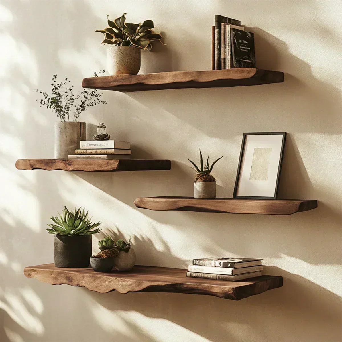 Live-Edge Floating Solid Wood Shelf – Japandi Minimalist Accent - Rustirawood
