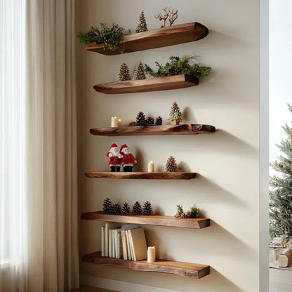Live Edge Multi-Tier Solid Wood Floating Shelves - Rustirawood