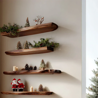 Live Edge Multi-Tier Solid Wood Floating Shelves - Rustirawood