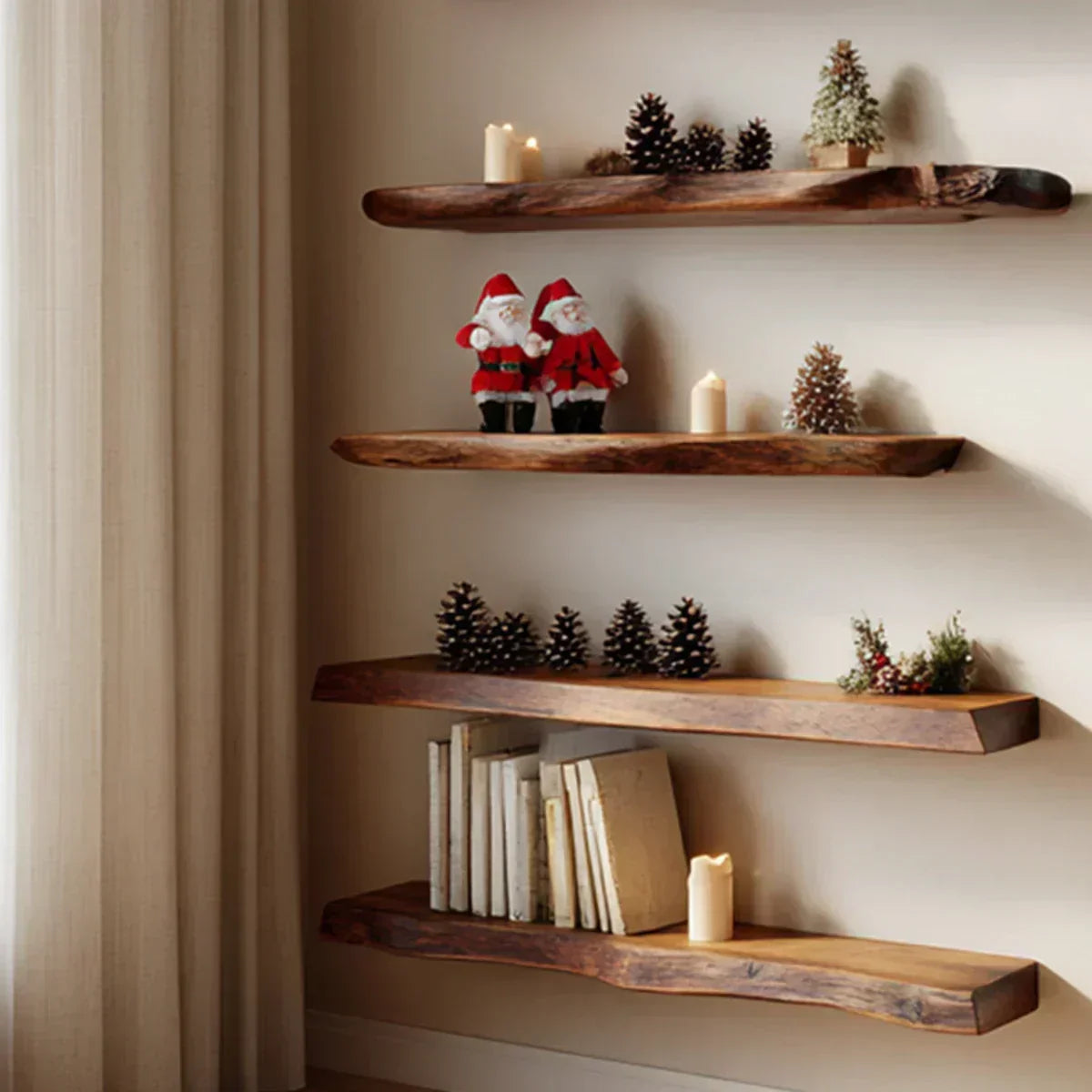 Live Edge Multi-Tier Solid Wood Floating Shelves - Rustirawood