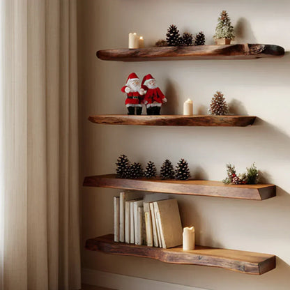 Live Edge Multi-Tier Solid Wood Floating Shelves - Rustirawood