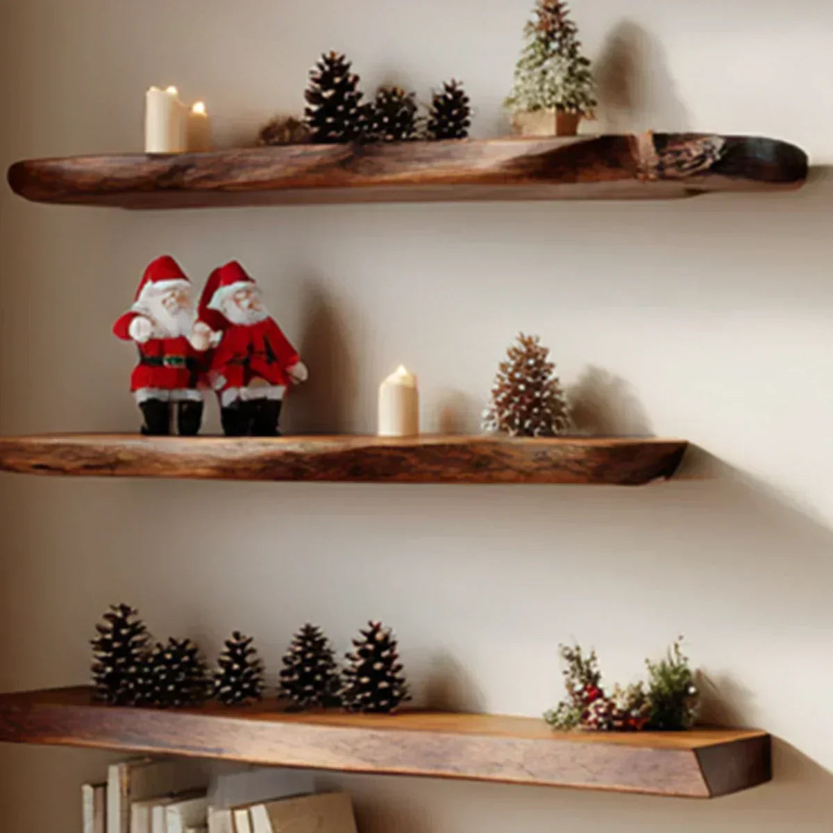 Live Edge Multi-Tier Solid Wood Floating Shelves - Rustirawood
