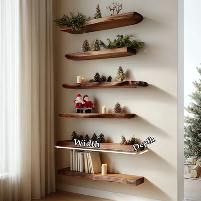 Live Edge Multi-Tier Solid Wood Floating Shelves - Rustirawood