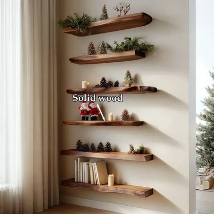 Live Edge Multi-Tier Solid Wood Floating Shelves - Rustirawood