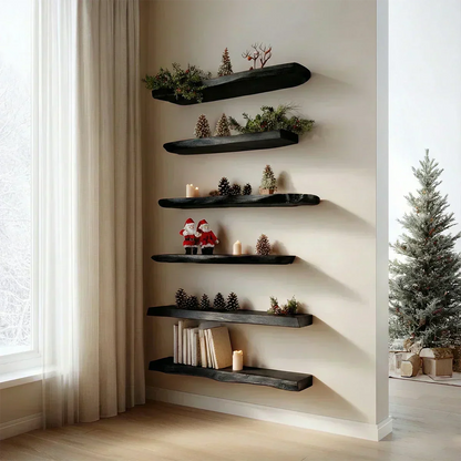 Live Edge Multi-Tier Solid Wood Floating Shelves - Rustirawood