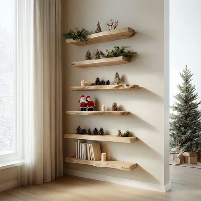 Live Edge Multi-Tier Solid Wood Floating Shelves - Rustirawood