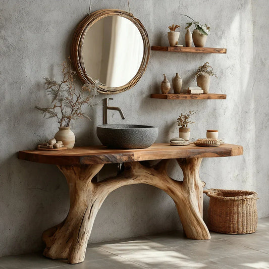 Live-Edge Natural Solid Wood Bathroom Vanity – Handcrafted Base - Rustirawood