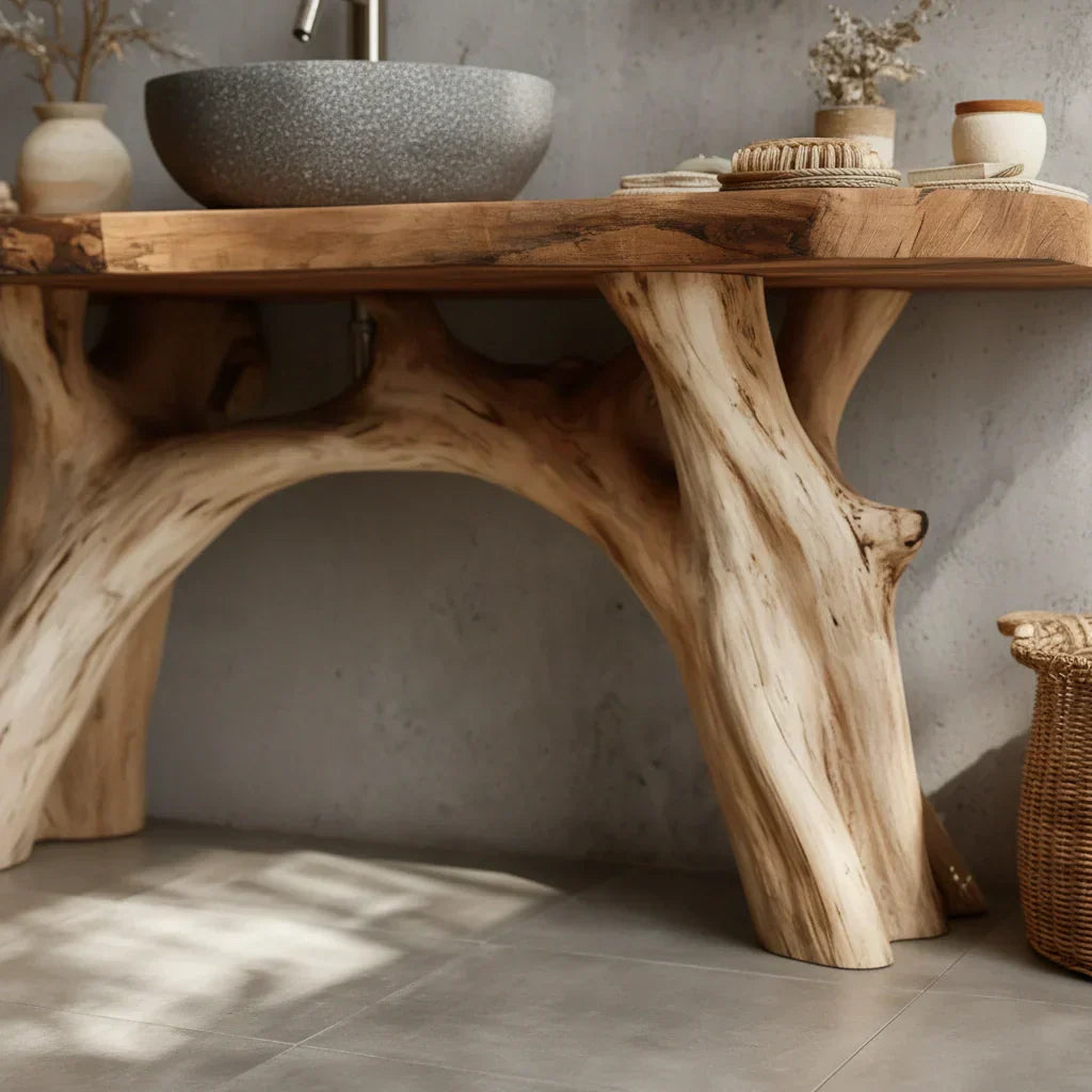 Live-Edge Natural Solid Wood Bathroom Vanity – Handcrafted Base - Rustirawood