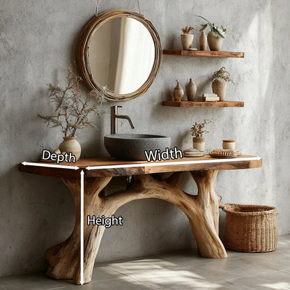 Live-Edge Natural Solid Wood Bathroom Vanity – Handcrafted Base - Rustirawood