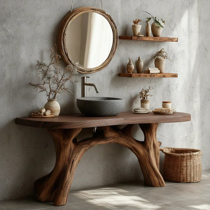 Live-Edge Natural Solid Wood Bathroom Vanity – Handcrafted Base - Rustirawood