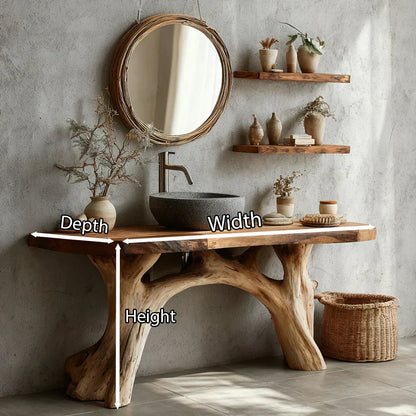 Live-Edge Natural Solid Wood Bathroom Vanity – Handcrafted Base - Woodenecho