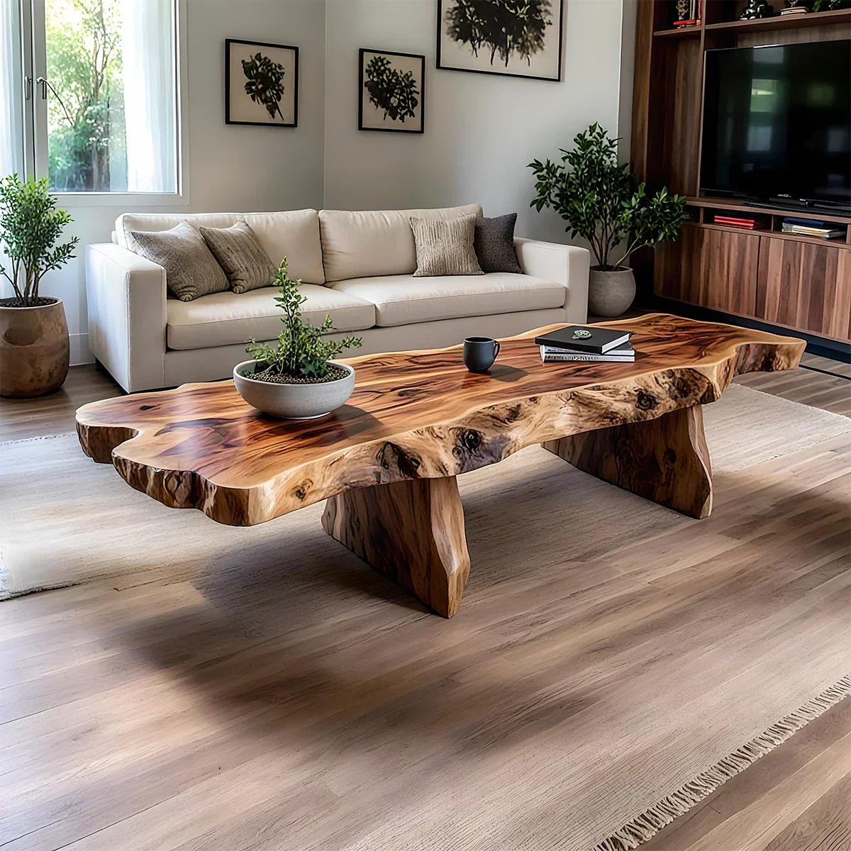 Live-Edge Natural Solid Wood Coffee Table – Handcrafted Slab Design - Rustirawood