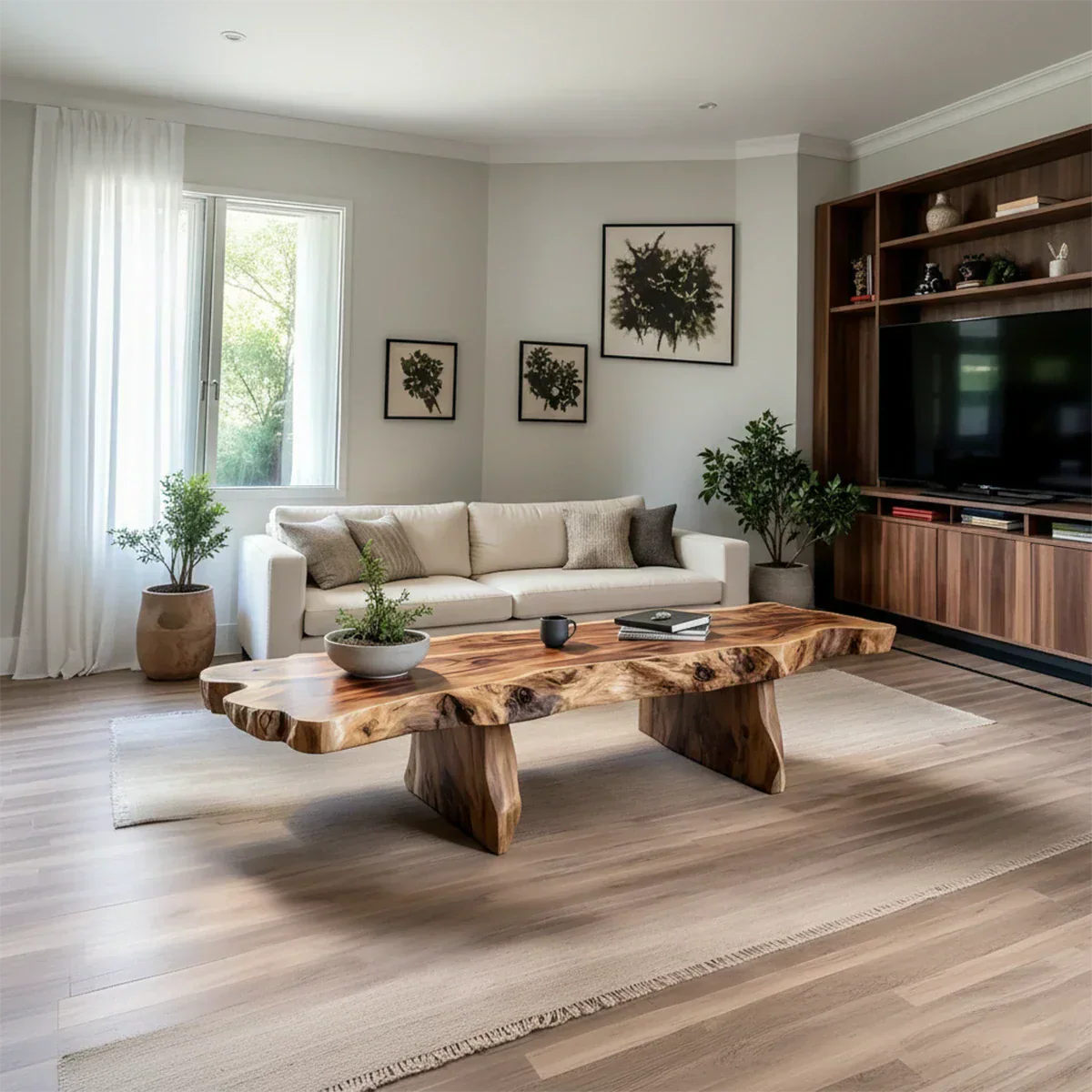 Live-Edge Natural Solid Wood Coffee Table – Handcrafted Slab Design - Rustirawood