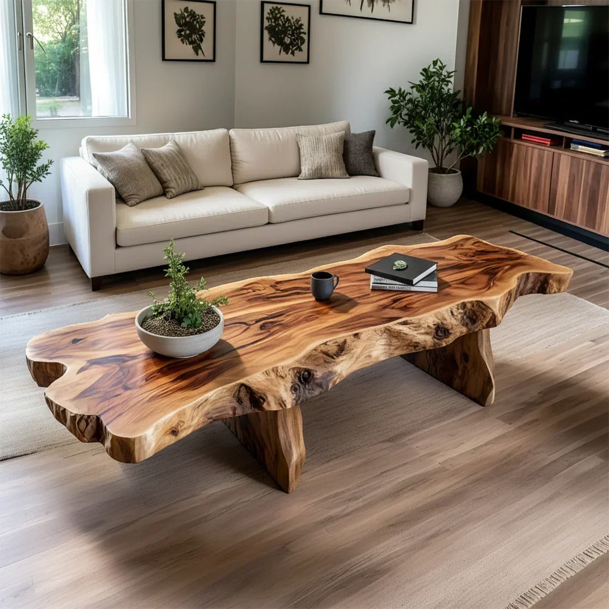 Live-Edge Natural Solid Wood Coffee Table – Handcrafted Slab Design - Rustirawood