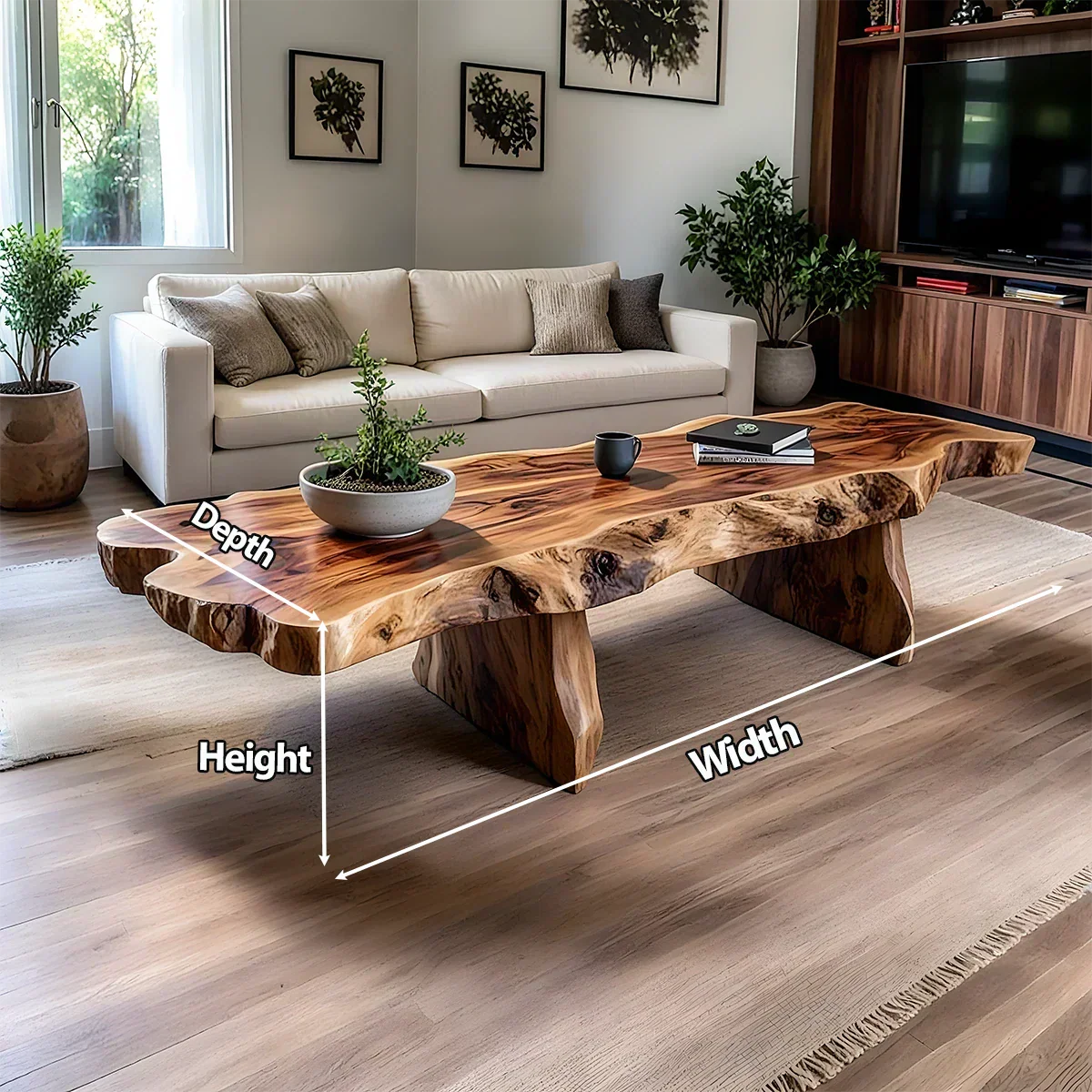 Live-Edge Natural Solid Wood Coffee Table – Handcrafted Slab Design - Rustirawood