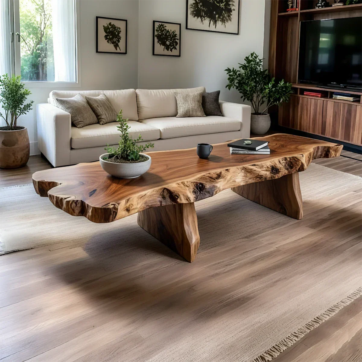 Live-Edge Natural Solid Wood Coffee Table – Handcrafted Slab Design - Rustirawood
