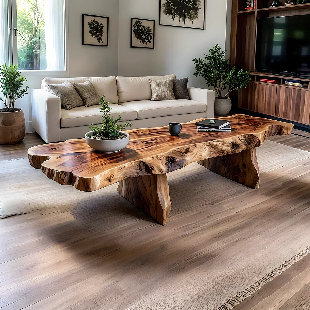 Live-Edge Natural Solid Wood Coffee Table – Handcrafted Slab Design - Woodenecho