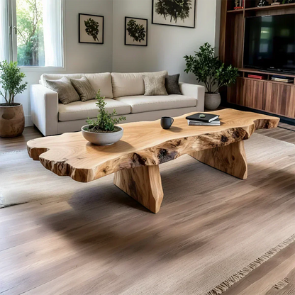 Live-Edge Natural Solid Wood Coffee Table – Handcrafted Slab Design - Woodenecho
