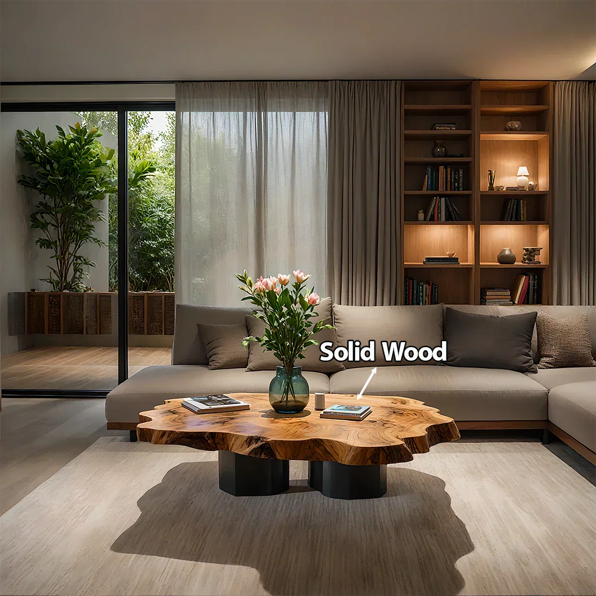 Live-Edge Natural Solid Wood Coffee Table – Sculptural Flower-Form Slab - Rustirawood