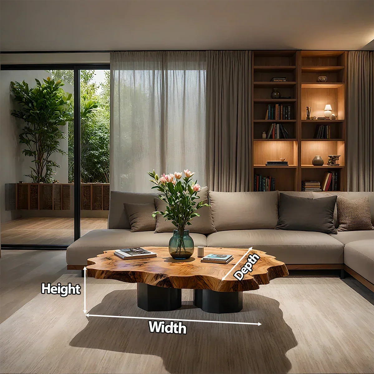 Live-Edge Natural Solid Wood Coffee Table – Sculptural Flower-Form Slab - Rustirawood
