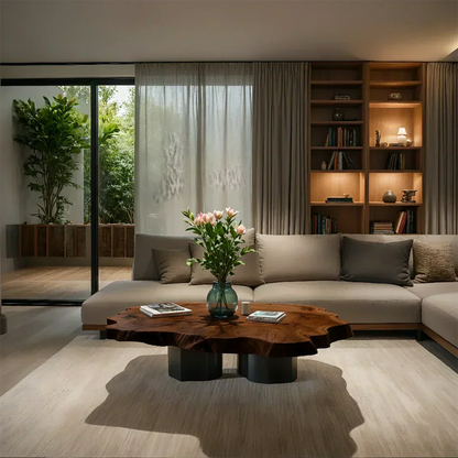 Live-Edge Natural Solid Wood Coffee Table – Sculptural Flower-Form Slab - Woodenecho