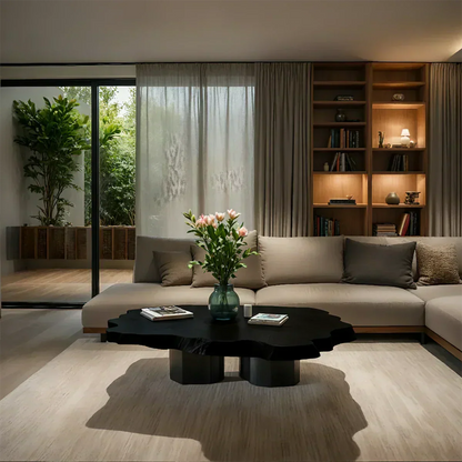 Live-Edge Natural Solid Wood Coffee Table – Sculptural Flower-Form Slab - Woodenecho