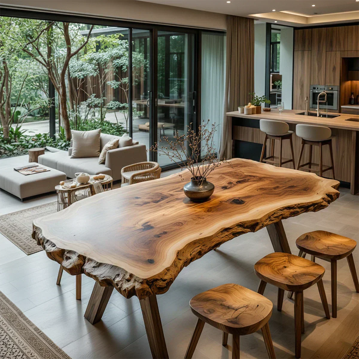 Live Edge Natural Solid Wood Dining Table – Handcrafted Luxury - Woodenecho