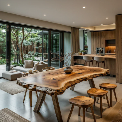 Live Edge Natural Solid Wood Dining Table – Handcrafted Luxury - Woodenecho