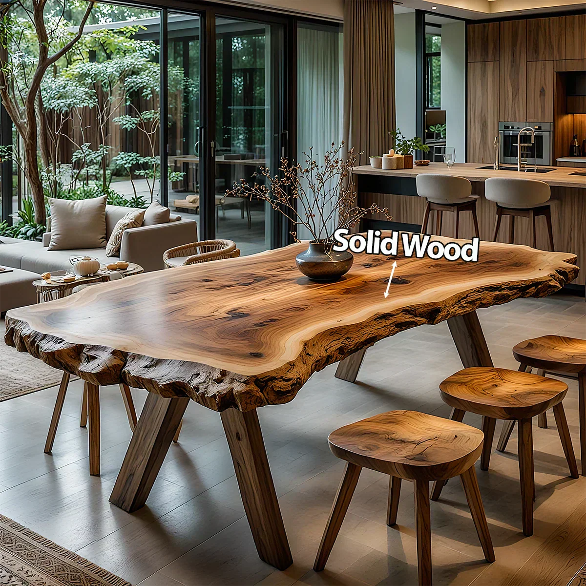 Live Edge Natural Solid Wood Dining Table – Handcrafted Luxury - Woodenecho