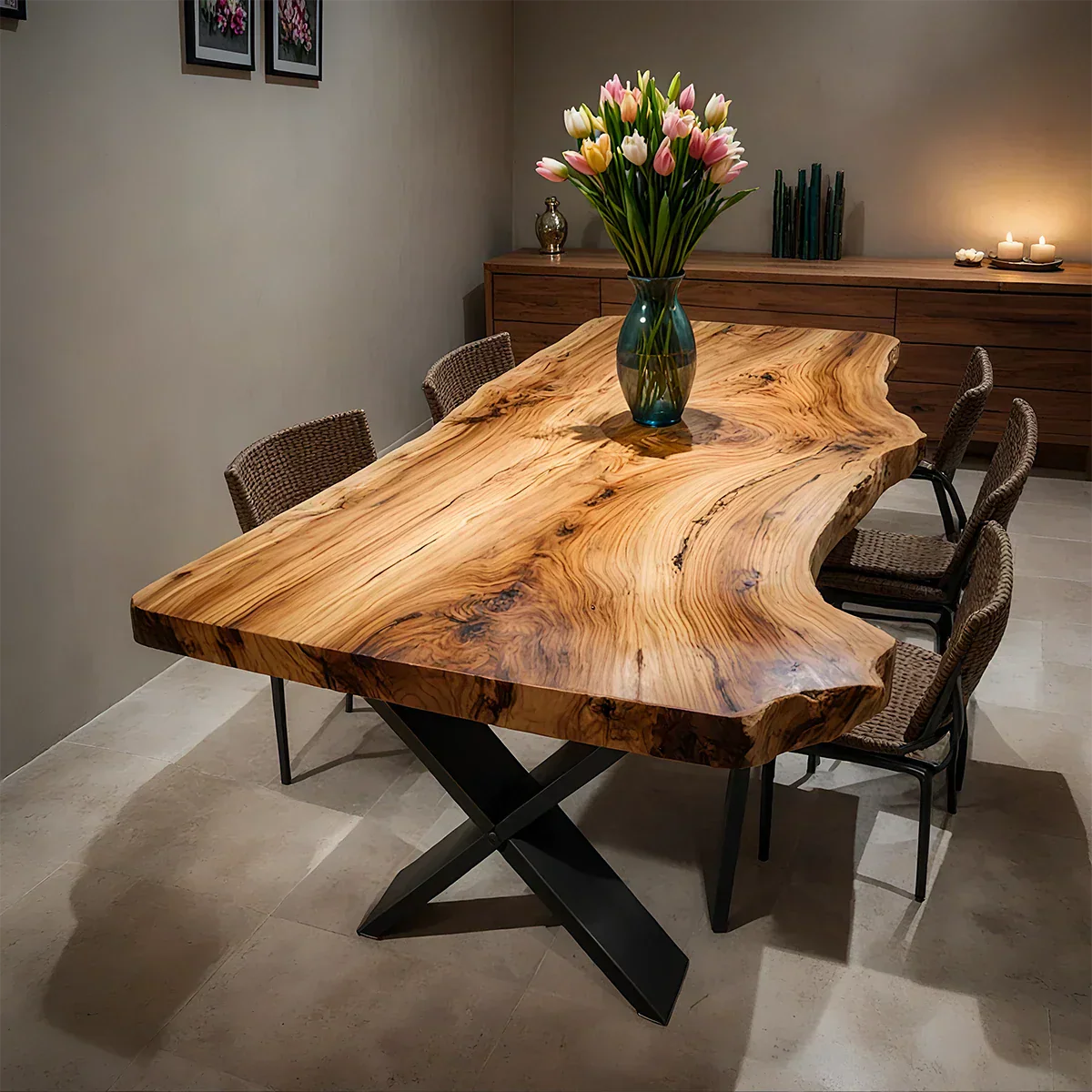 Live-Edge Natural Solid Wood Dining Table - Rustirawood