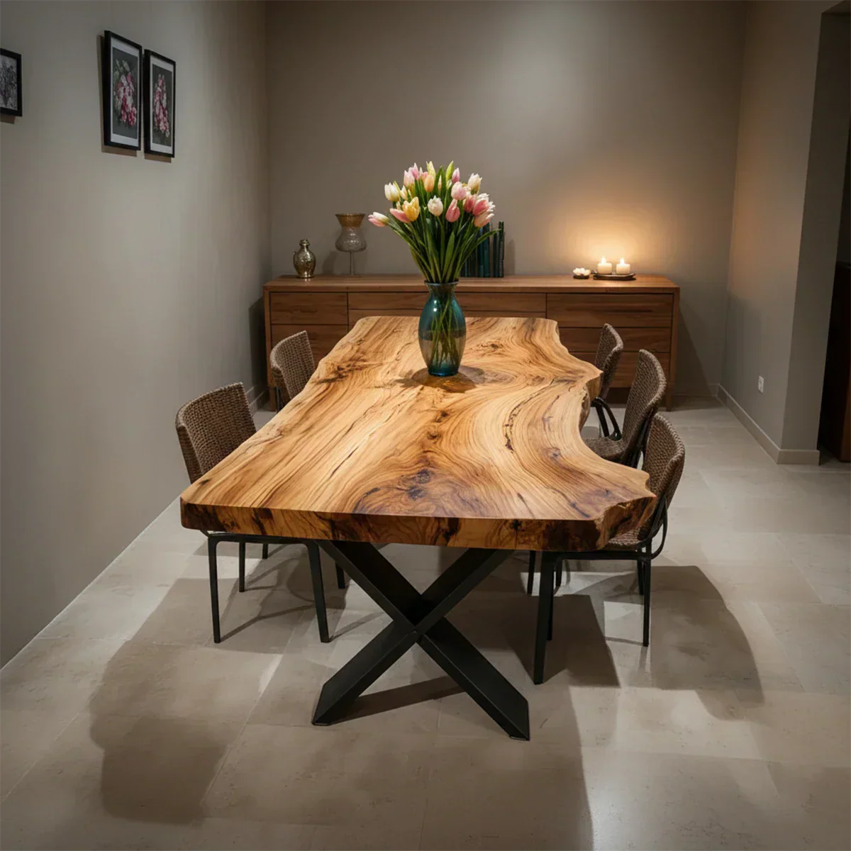 Live-Edge Natural Solid Wood Dining Table - Rustirawood