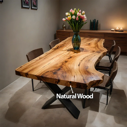 Live-Edge Natural Solid Wood Dining Table - Rustirawood