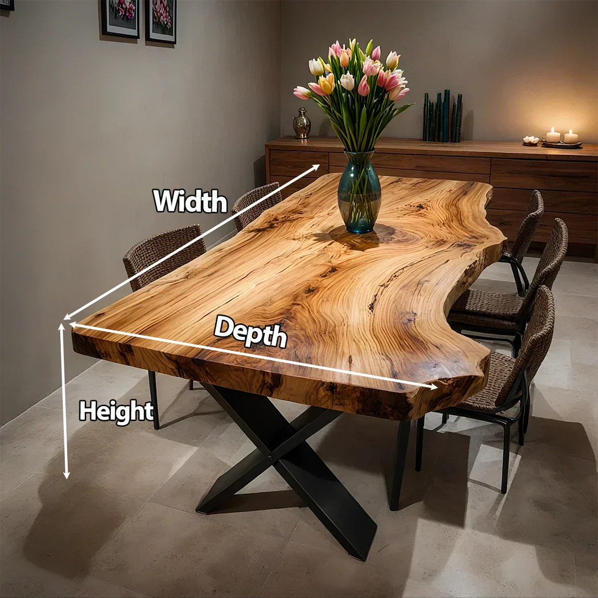 Live-Edge Natural Solid Wood Dining Table - Rustirawood