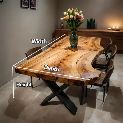 Live-Edge Natural Solid Wood Dining Table - Rustirawood