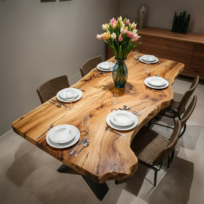 Live-Edge Natural Solid Wood Dining Table - Woodenecho