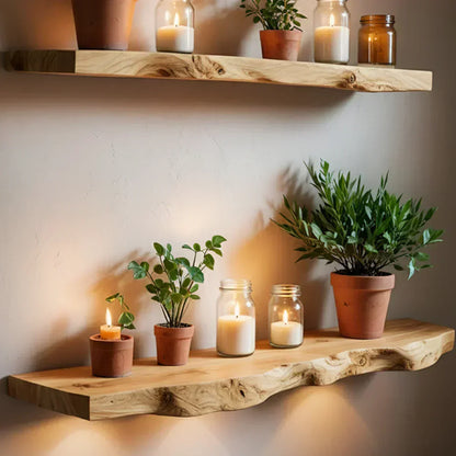Live Edge Natural Solid Wood Floating Shelf - Rustirawood